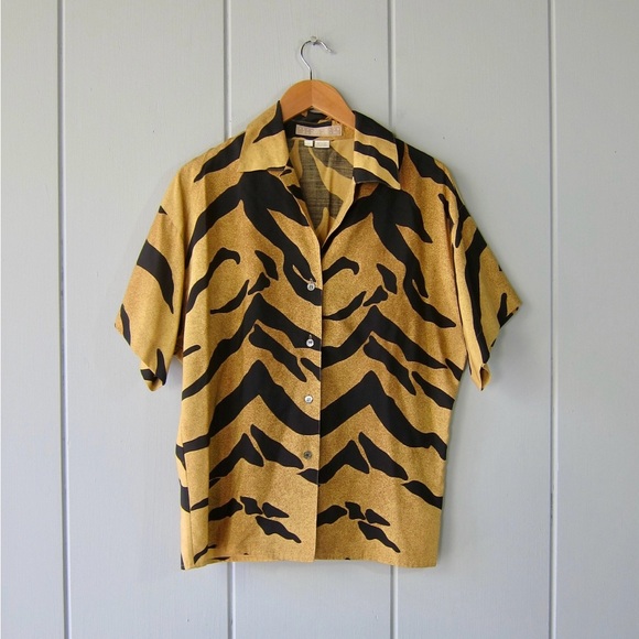 Vintage Animal Print Perry’s Ellis Silk Top - Picture 4 of 6